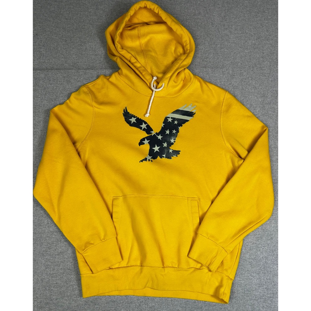 American Eagle Hoodie Sweatshirt M Yellow Patriotic Stars Stripes Graphic Hoodie